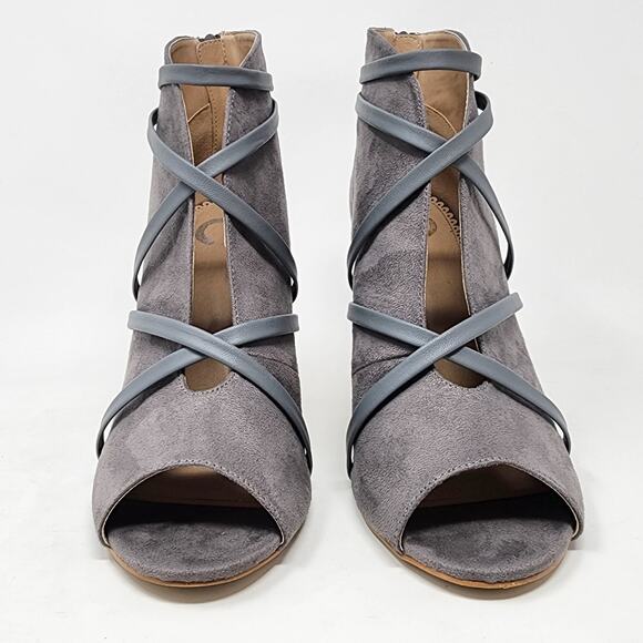Journee Booties Women 10 Samara Grey Faux Suede Peep-toe Strappy Zip 003065 - Picture 4 of 11